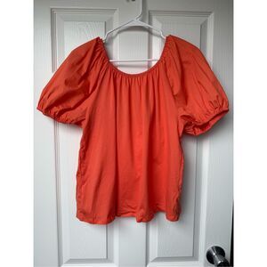 A New Day Blouse Medium Women's Orange Tie Back Puff Short Sleeve